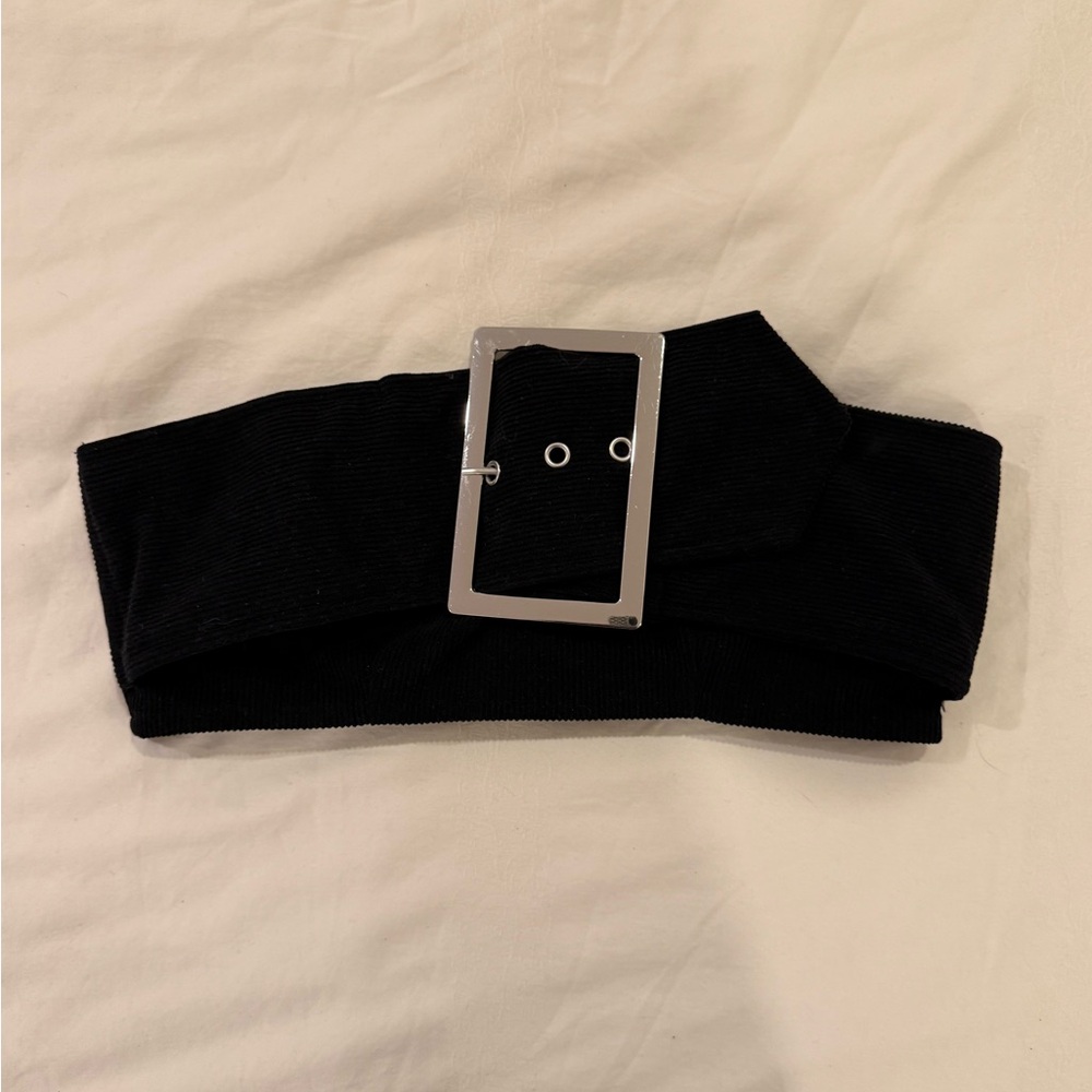 Elegant Black Belt top with Silver Buckle